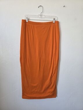 Orange Knit Maxi Skirt Cotton Stretch Thick Lined Vacation Tropical Modest 1XL